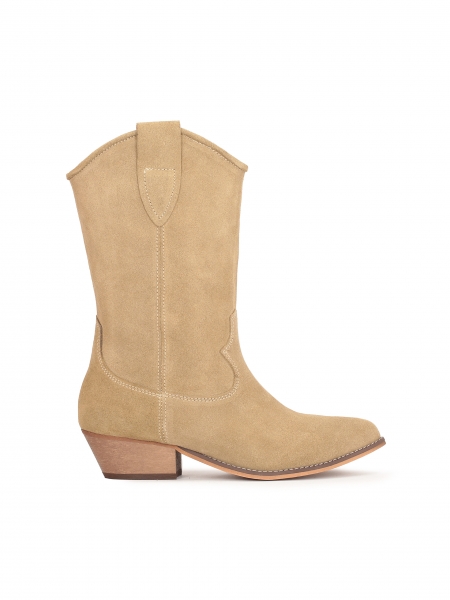 Women's suede cowboy boots in taupe TRIXIE