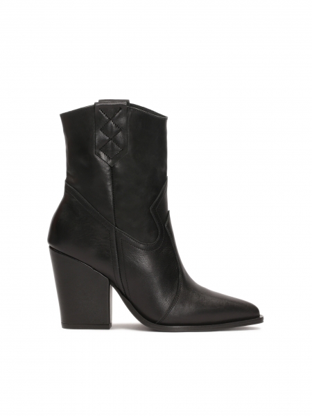 Black leather heeled cowboy boots GANGES