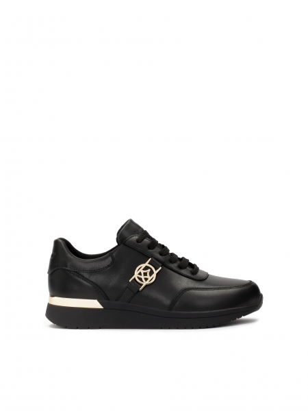 Czarne skórzane sneakersy zdobione złotymi elementami BAHIA