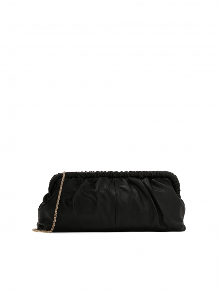 Black leather handbag with crease at metal frame EVENING M