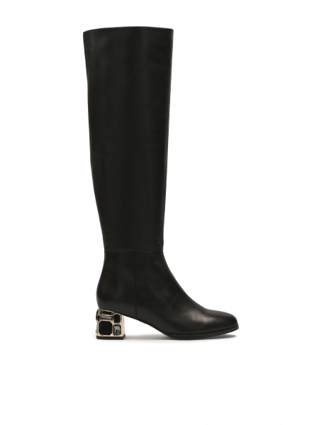 Black boots with decorated heel KATHLEEN
