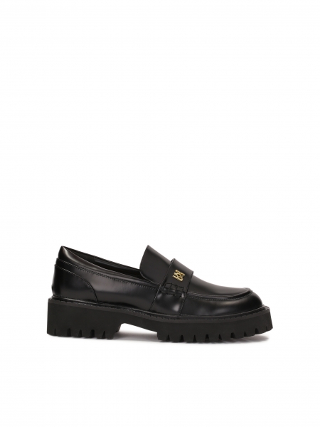 Black grain leather half shoes ESSEN