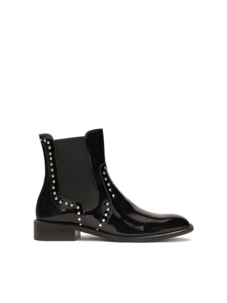 Lacquered Chelsea boots decorated with silver rivets  INCA
