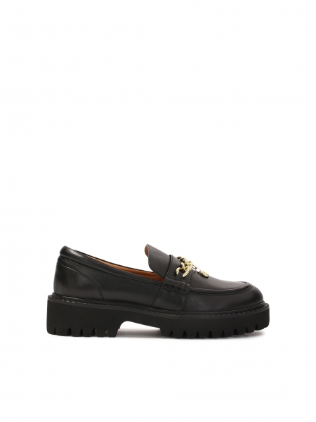 Black slip-on shoes with tag chain ESSEN