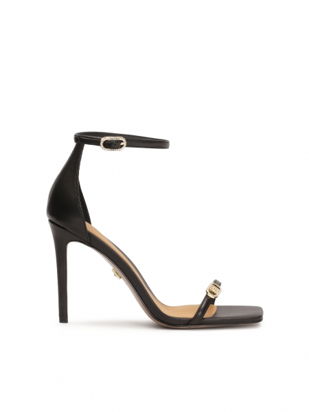 Black leather sandals with a narrow strap KEENES