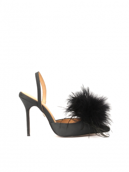 Black evening slingback pumps with feathers NEW BIANCA