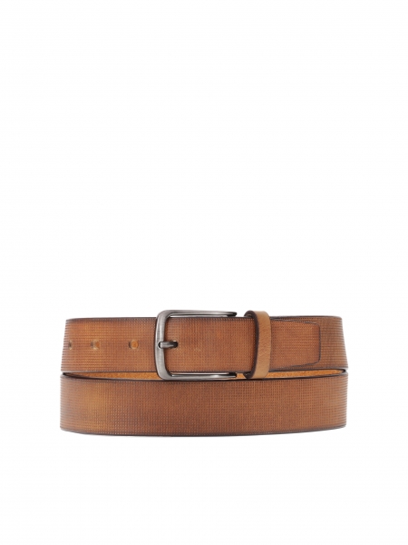 Brown men's belt accented with embossed print MARSELLO