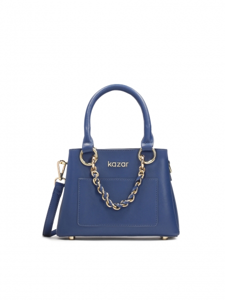 Blue leather handbag with handles ROSANNE S