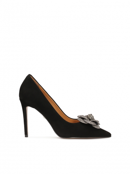 Black suede pumps with shiny flower MARISOL