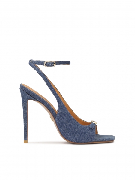 Blue denim fabric heeled sandals FLAME