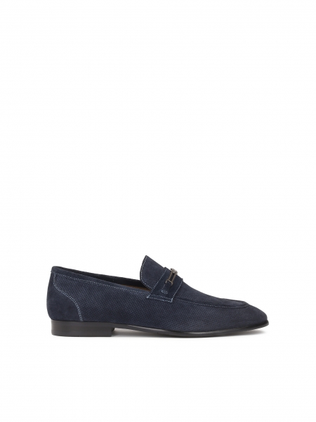 Navy blue loafers with perforation and metal embellishment  SAHAND