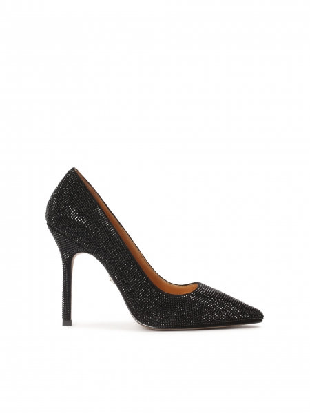 Black stiletto pumps decorated with crystals  GIULIA