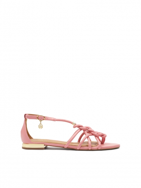 Růžové sandály s plochým zlatým podpatkem MADDIE