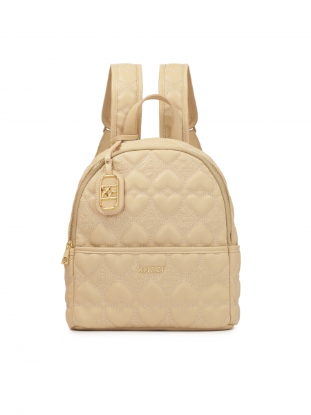 Beige backpack with embroidered heart pattern MONE
