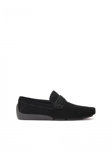 Black suede moccasins with a distinctive sole FOGO
