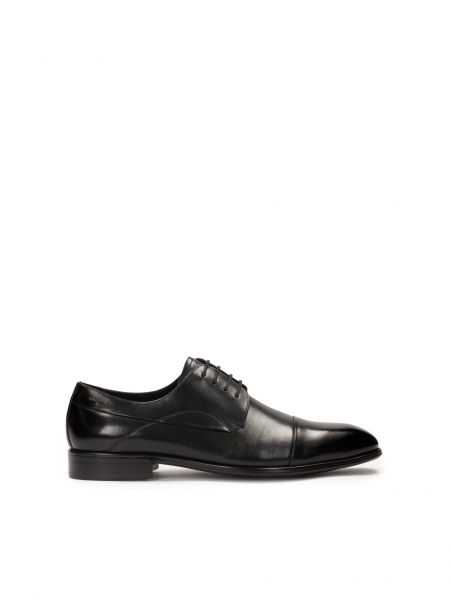 Elegant black men's half shoes with overlapping toe cap GUNTUR