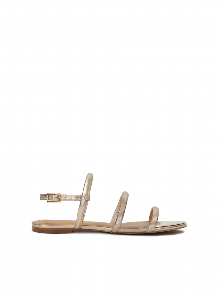 Flat gold sandals with three straps PEGGY
