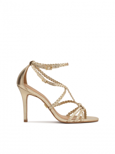 Gold heeled sandals with braided straps REALITY