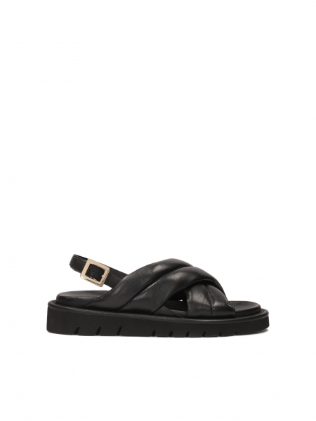 Black leather sandals on a straight sole ICA