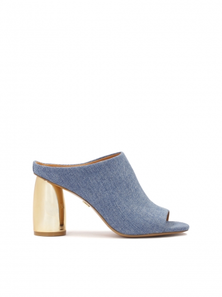Blue denim flip-flops with gold oval heel VICKY