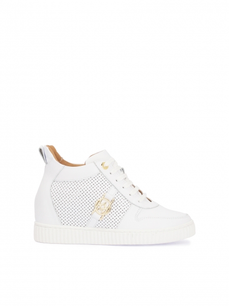 Leather white sneakers with perforation and hidden anchor  TIA