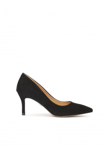 Zapatos de tacón de aguja minimalistas de ante negro  FENICIA