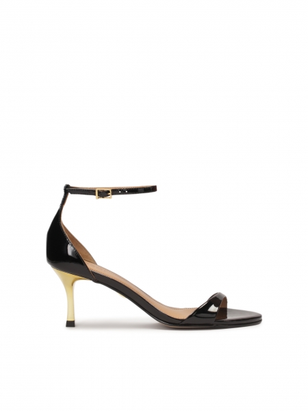 Schwarze Lackleder-Sandalen mit goldenem Absatz  ROXIE