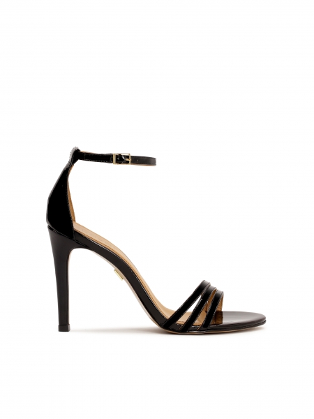 Black lacquered sandals with covered heel MEGAN