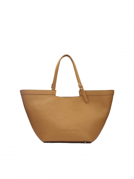 Large tote bag made of grain leather in light brown color  NAN
