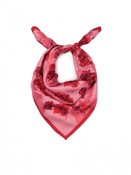 Pink silk scarf with red roses  MADY