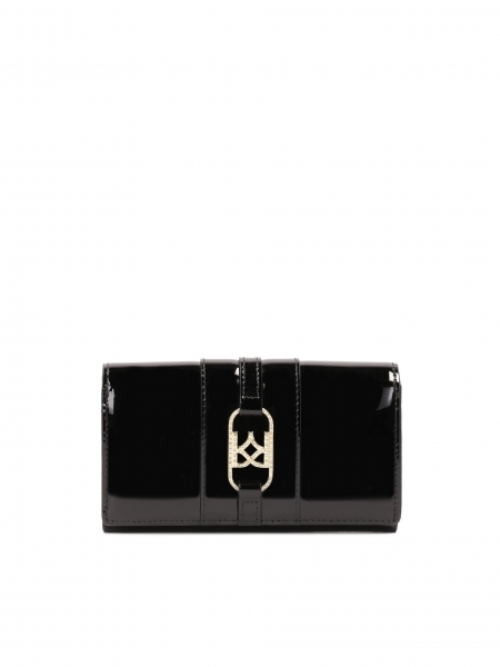 Lacquered black wallet with metal accents SANTI