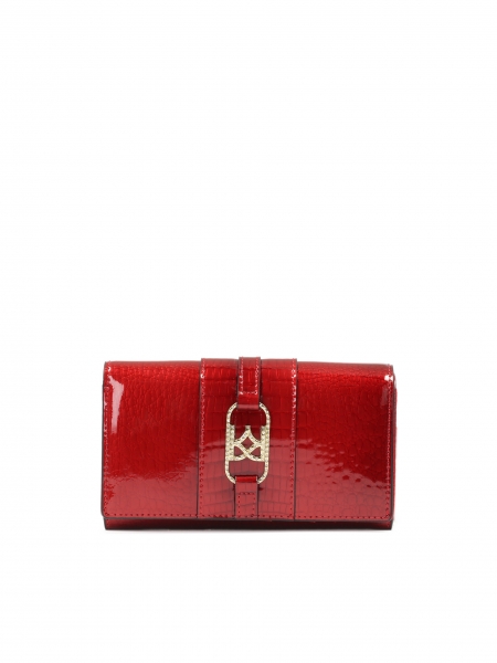Elegancki czerwony portfel z lakierowanej tłoczonej skóry SANTI
