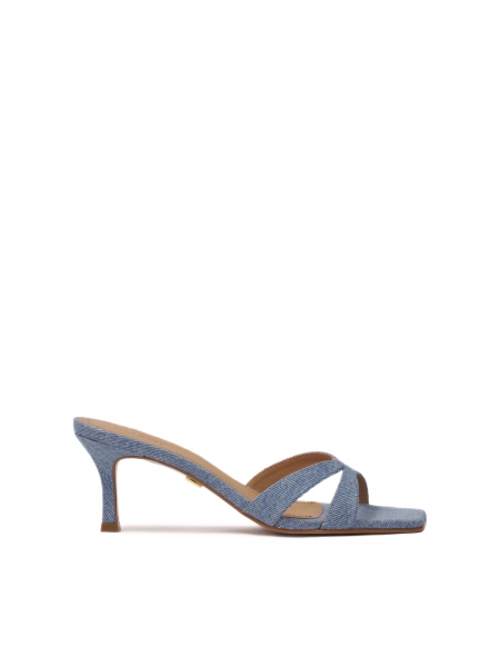 Denim flip-flops with two straps on a stiletto heel  CAREJA