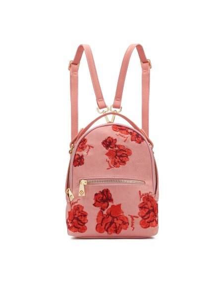 Plecak 2w1 z różowej tkaniny w kwiaty HEMERA