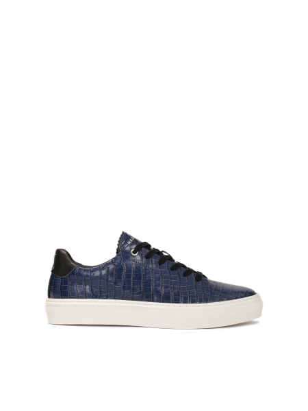 Navy blue leather sneakers with embossed pattern  BARTON