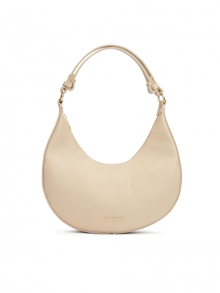 Beige leather handbag with a unique shape  IVONY M
