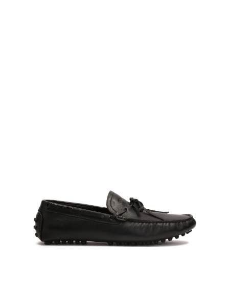 Black leather moccasins with lace-up thong  BILLY