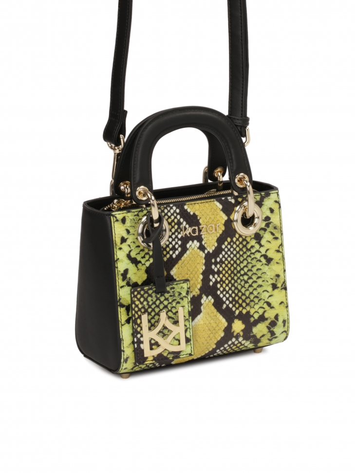Green and yellow leather handbag in snake motif MUSE XS