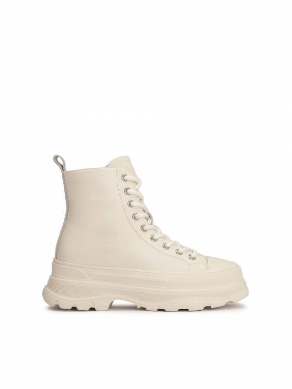 Ladies’ off-white laced flat ankle boots ENOLA