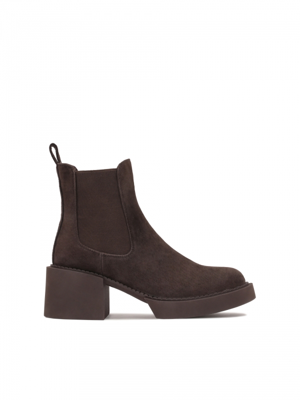 Stylish dark brown booties with rubber inserts LENORE