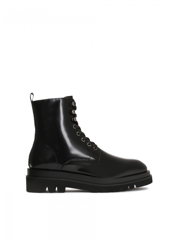 Men’s black grain leather boots with a glossy texture HANSEL