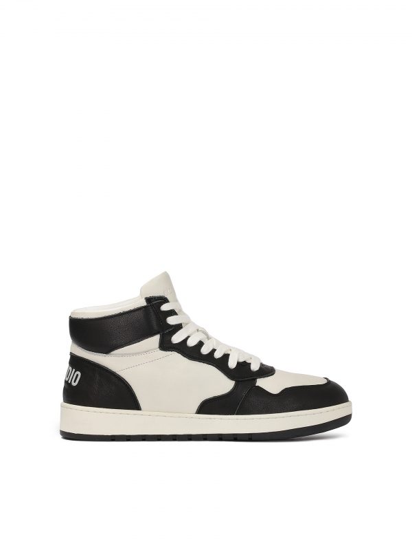 Men's black and white leather sneakers RIVER