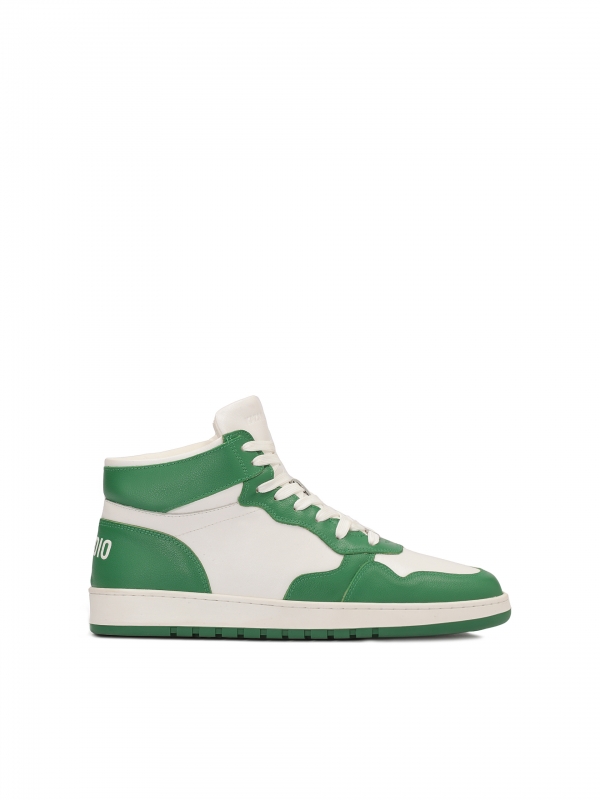 White leather sneakers with green inserts RIVER