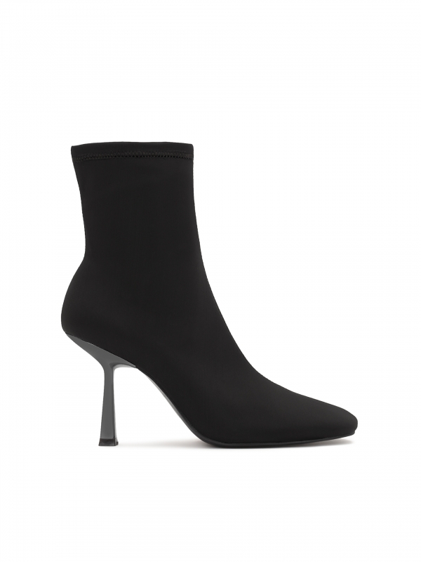Black fabric booties on a silver heel MARIETA