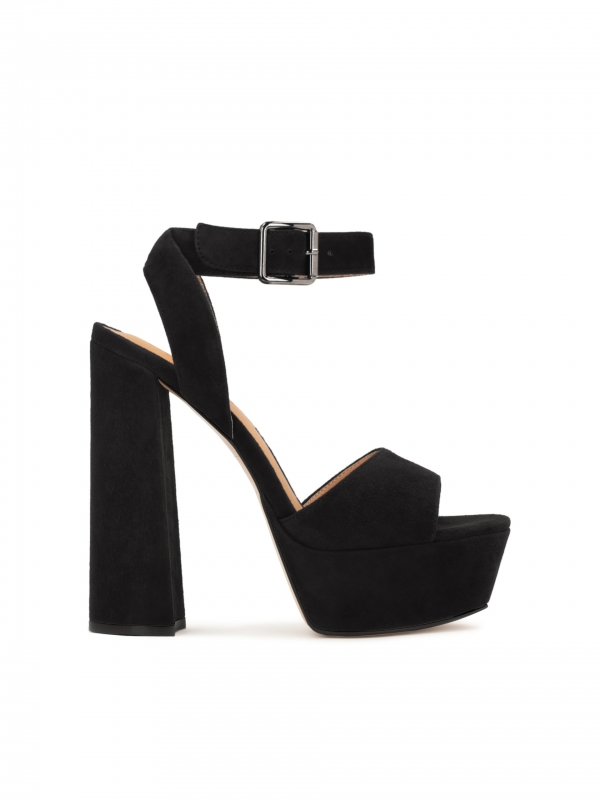 Black suede sandals on a heel and a platform TEONA