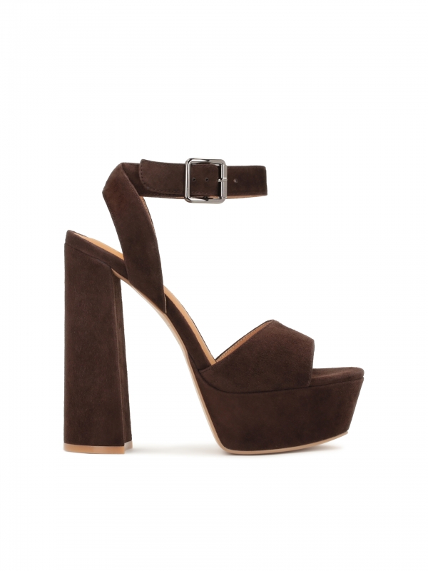 Dark brown suede high stiletto sandals TEONA