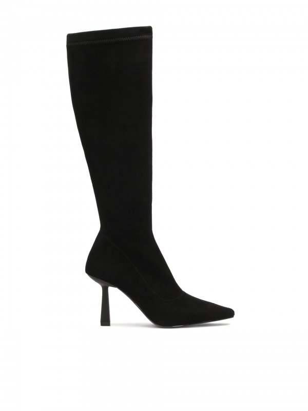Ladies’ black suede high boots on a tall heel LIVIE