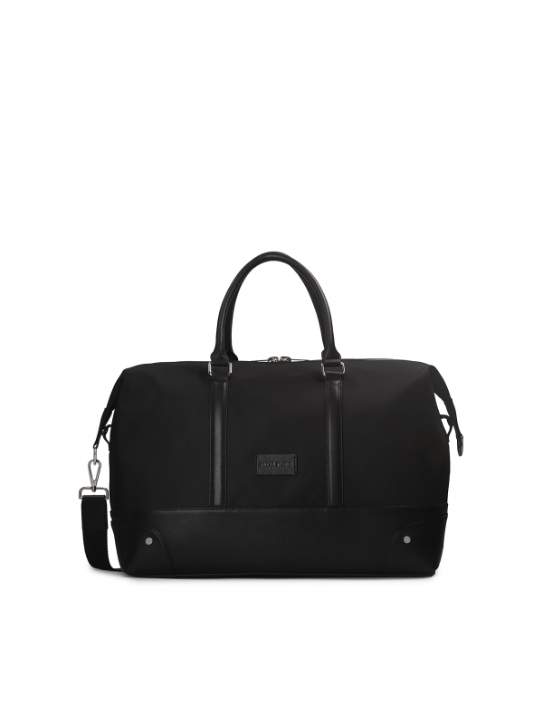 Black capacious travel bag in combined materials JARED