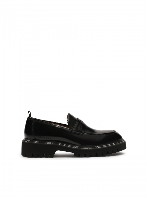 Black loafers stitched with white thread BLADEN