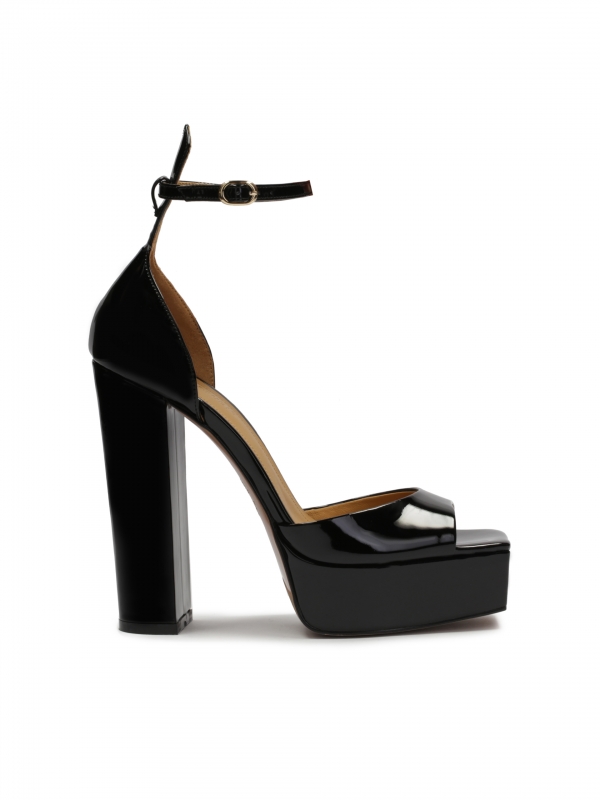Patent leather sandals on a high heel and a platform MOOD